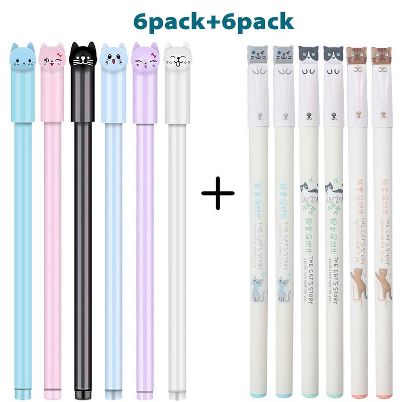 Sencoo 12 Pieces Black Cute Cat Pen Gel Pens Ball Point Pens for School Office Supplies - Image 2